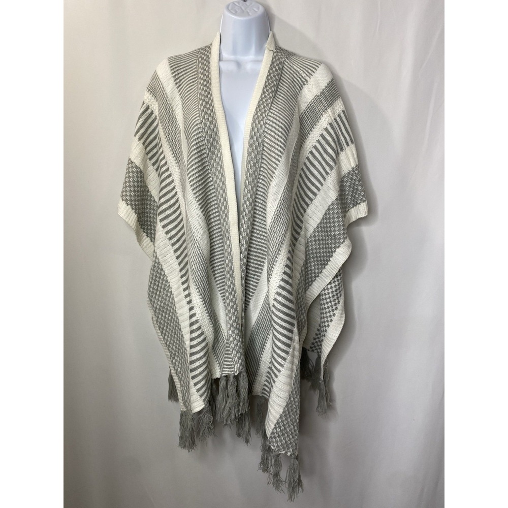 Chico's Women's One Size Open Cardigan Poncho Shawl Fringe Boho Fall Festival